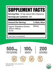 BulkSupplements Organic Raspberry Extract powder with spoon for easy serving