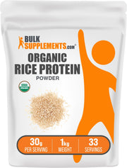 BulkSupplements Organic Rice Protein Powder tub for vegan daily nutrition.