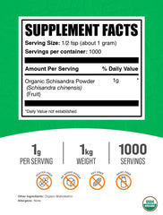 BulkSupplements Organic Schisandra Powder packaging on shelf for easy daily use
