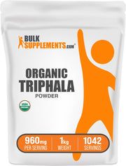 BulkSupplements Organic Triphala powder bottle for daily wellness ritual.