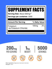 BulkSupplements Potassium Chloride Powder scoop for convenient daily serving
