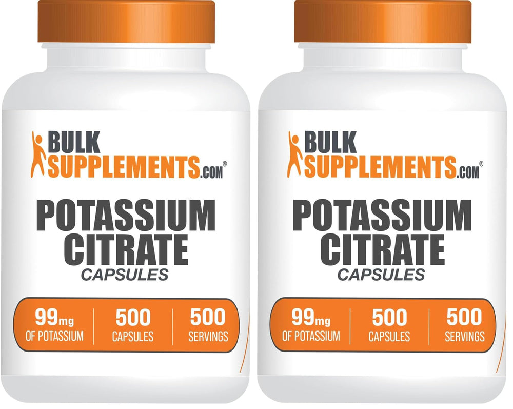 BulkSupplements Potassium Citrate capsules bottle demonstrates easy daily support for balanced electrolytes.