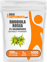 BulkSupplements Rhodiola extract powder jar showing 3% salidrosides for daily wellness support.