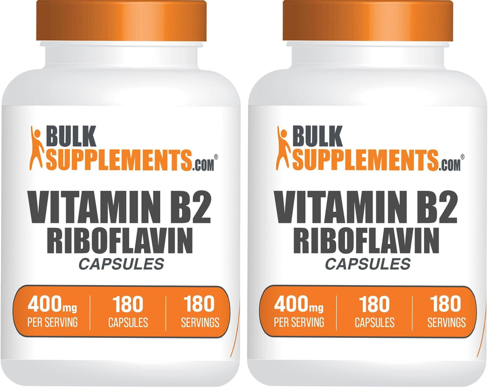 BulkSupplements Riboflavin capsules bottle front view highlighting gluten-free Vitamin B2 for daily wellness