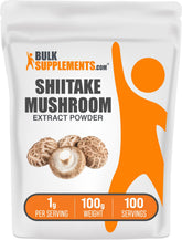 BulkSupplements Shiitake Mushroom Extract Powder scoop illustrates a convenient antioxidant boost for daily routines.