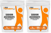 BulkSupplements Sodium Ascorbate powder bottle highlights buffered vitamin C for daily immune support.