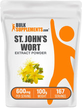 BulkSupplements St. John's Wort Extract bottle showing mood support benefits