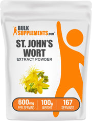 BulkSupplements St. John's Wort Extract bottle showing mood support benefits
