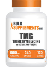 BulkSupplements TMG capsules bottle front, 1500mg serving for daily support.