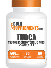 BulkSupplements TUDCA capsules label with 500mg per serving for daily use.