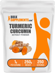 BulkSupplements Turmeric Extract Powder bottle showing rich golden powder for daily wellness