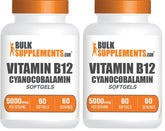 BulkSupplements Vitamin B12 bottle shows 5000 mcg potency for daily use