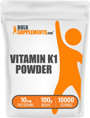 BulkSupplements Vitamin K1 Powder bottle emphasizes purity for daily health routines.