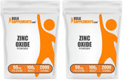 BulkSupplements Zinc Oxide Powder bottle for easy daily mineral intake.