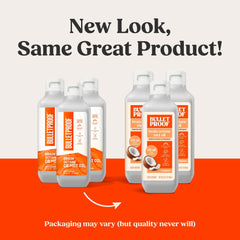 Bulletproof label close-up highlighting pure C8 MCT oil quality.