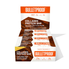 Bulletproof chocolate chip cookie dough bars in a 12-count box for easy on-the-go energy