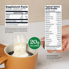 Bulletproof Collagen Peptides packaging shows 20 g per serving for protein intake.