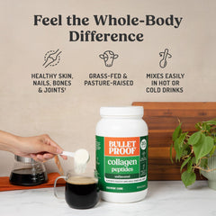 Bulletproof collagen peptides in smoothie shows convenient nutrition.