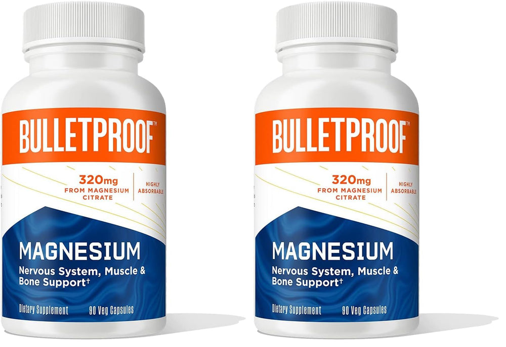 Bulletproof Magnesium Capsules front bottle showing daily supplement for nerve and muscle support
