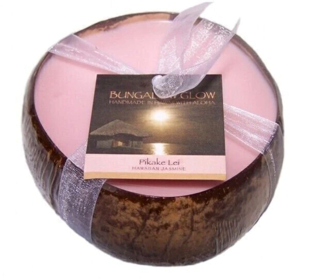 Bungalow Glow Pikake Lei Coconut Candle 12oz jar with tropical aroma for cozy evenings
