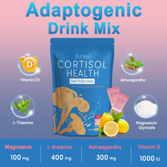 Bunkell Cortisol Powdered Drink Mix stirred into 6 oz water for smooth dissolution.