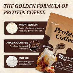 Buporai Protein Coffee Powder measuring scoop beside jar for easy prep