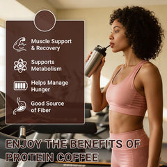 Buporai Protein Coffee Powder stirred into cup with creamy caramel