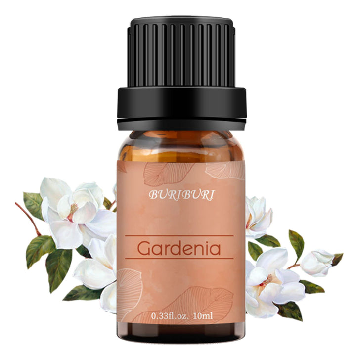 BURIBURI Gardenia essential oil bottle in amber glass preserves purity.