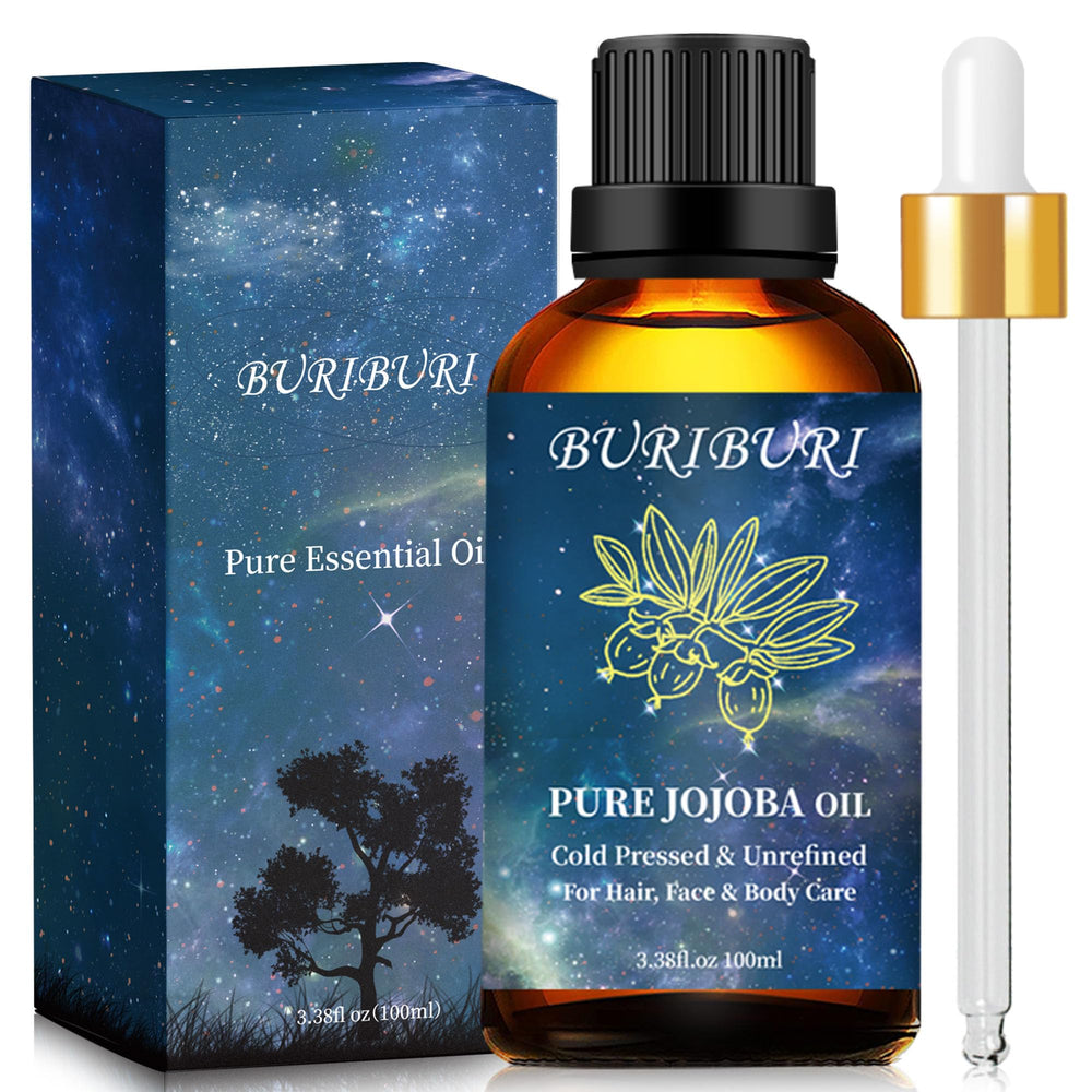 BURIBURI jojoba oil in amber bottle for premium hair and skin care