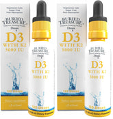 Buried Treasure D3K2 drops bottle showing sugar-free formula for daily wellness