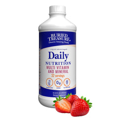 Buried Treasure Daily Nutrition bottle showing convenient liquid multivitamin for daily support