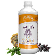 Buried Treasure Immune Wellness bottle shows a daily liquid supplement for immune support.