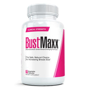 BustMaxx bottle and capsules closeup for natural breast enhancement support