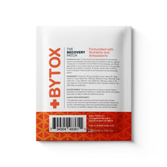 Close-up of Bytox Recovery Patch showing 12 active ingredients for post-night-out support.