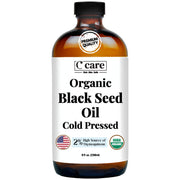 C CARE black seed oil bottle in amber glass highlights purity and freshness.
