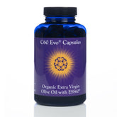 C60 Evo Pure ESS60 olive oil softgel bottle featuring potential daily antioxidant support