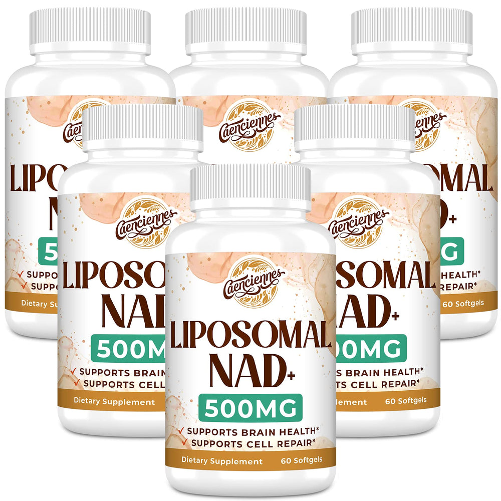 Caenciennes Liposomal NAD+ Plus bottle showcases high-dose NAD+ for potential energy support.