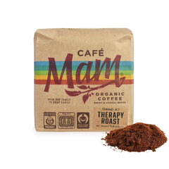 Cafe Mam Therapy Enema Coffee packaging highlights fresh, order-to-roast quality for reliable home use.