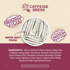 Person on the go with a Black Cherry pouch for quick energy.