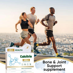 CALCITRIN GOLD bottle side view emphasizes daily dosage with meals.