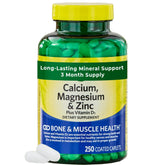 Calcium Magnesium Zinc Plus Vitamin D3 bottle caplets for daily bone and muscle support.