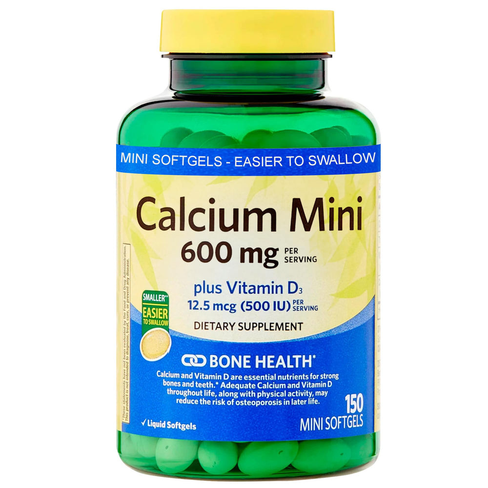 Calcium Mini Plus bottle front shows bone and teeth support in a compact package.