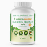California Essentials Magnesium Glycinate bottle front highlighting high absorption for muscle support