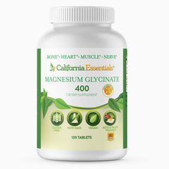 California Essentials Magnesium Glycinate bottle front highlighting high absorption for muscle support