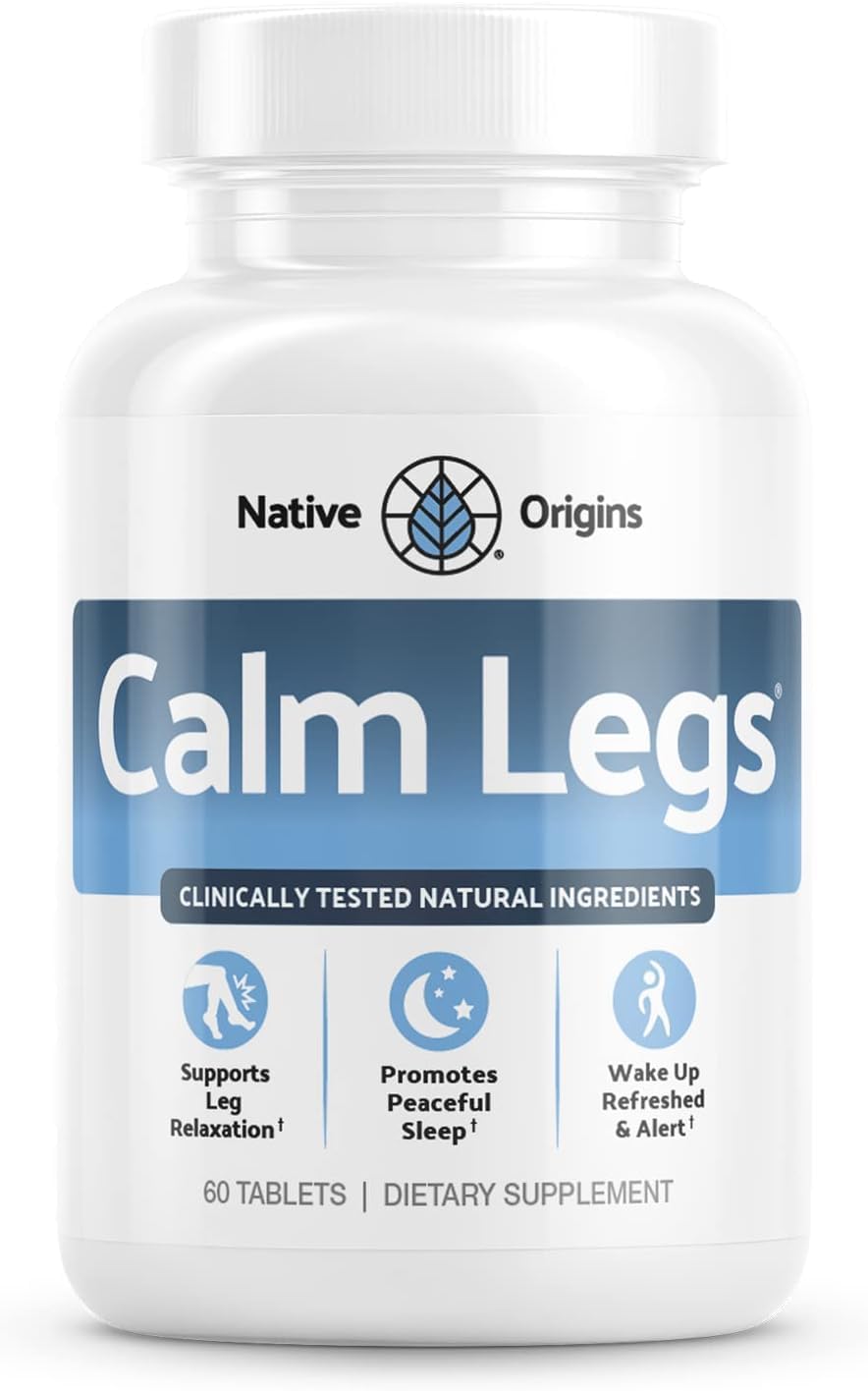 Calm Legs natural bottle front displaying label for restful night support