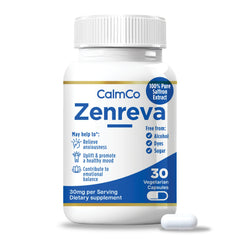 CalmCo Zenreva bottle front highlights saffron capsules for mood support.