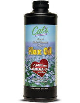 Cal's Flax Oil bottle front showing the premium cold-pressed flaxseed oil