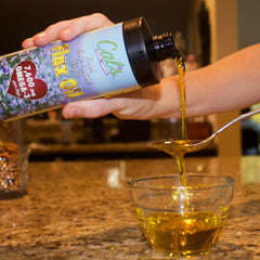 Cal's Flax Oil label closeup highlighting non-GMO and gluten-free