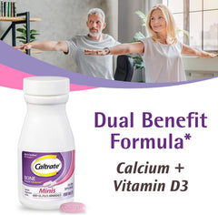 Caltrate Minis Bottle Closeup — small, easy-to-swallow tablets.