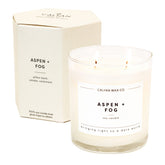 Calyan Aspen & Fog 2 wick candle jar offers long-lasting luxury fragrance.